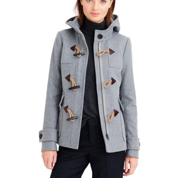 J. Crew Jackets & Blazers - J.CREW x MELTON WOOL Grey Duffle toggle hooded coat fully lined size 4